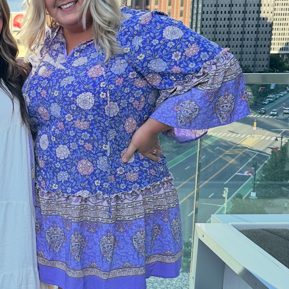 Floral Purple Dress with Bell Sleeves